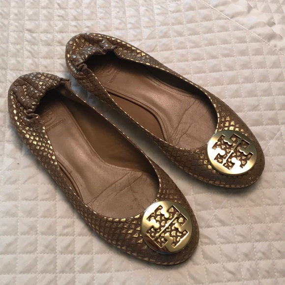 Tory Burch Shoes - Tory Burch Reva Gold Snake Print Flats 9